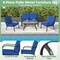 Costway 4 PCS Patio Furniture Set Outdoor Conversation Sofa Tempered Glass Coffee Table Navy/Grey